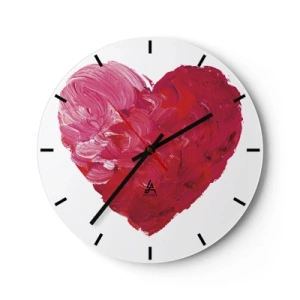 Horloge murale - Pendule murale - Coeur peint dans des tons de rouge et de rose - 30x30cm - All you need is love - Décoration murale moderne pour le salon, la cuisine et la chambre ARTTOR