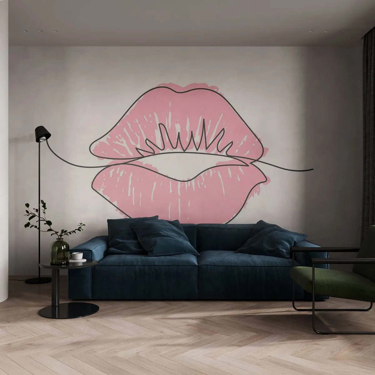 Papier Peint Autocollant Deluxe Sticker - Prêt à l'embrassade? - Graphique, Lèvres roses, Morceau - 350x256 cm