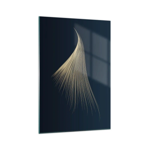 Impression sur verre - Image sur verre - Une ligne délicate en forme de plume sur un fond bleu marine - 70x100cm - Comme les cheveux d'un ange - Décoration murale moderne pour le salon et la chambre ARTTOR