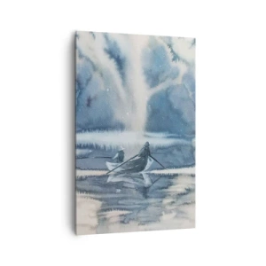 Impression sur toile - Image sur toile - Paysage à l'aquarelle avec des bateaux sur un lac entouré d'une forêt brumeuse - 80x120cm - Les pêcheurs dans leur paradis - Décoration murale moderne pour le salon et la chambre ARTTOR