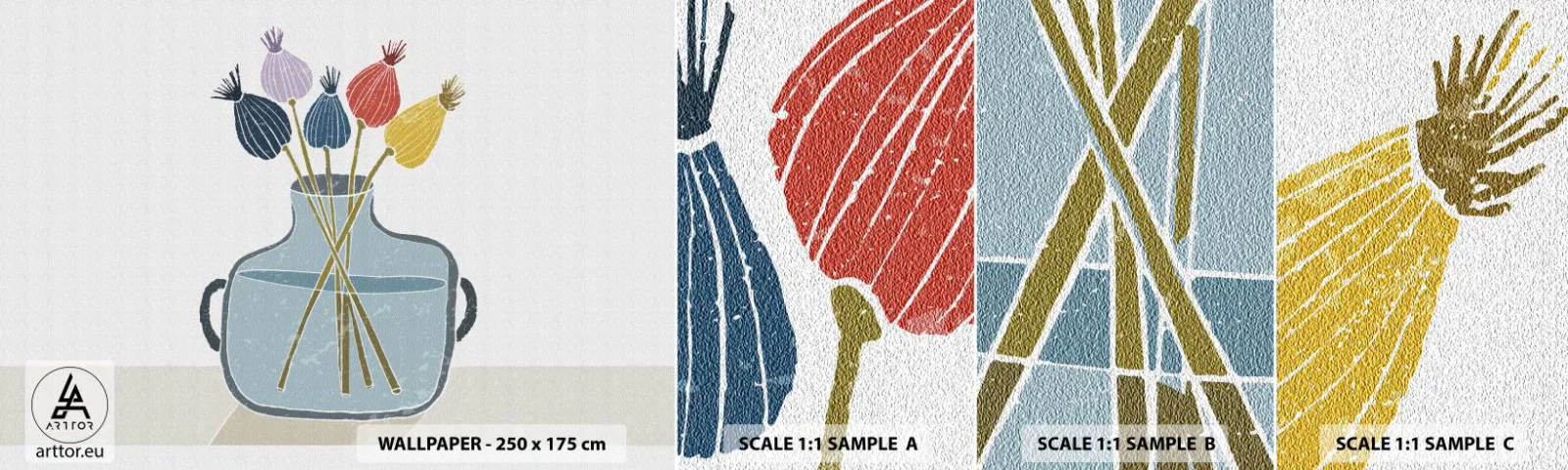 Échantillon De Papier Peint Standard Eco - Comme s'il avait semé des graines de pavot - Fleurs, Vase, Minimalisme - 100x30 cm