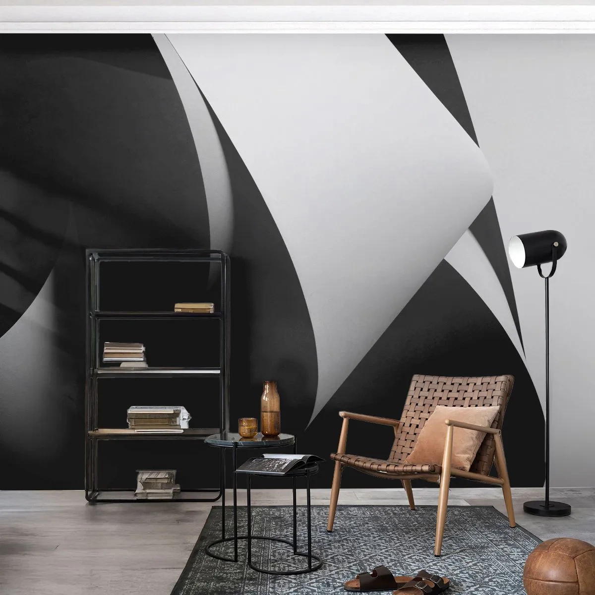 Papier Peint Photo Premium Sand - Abstraction en noir et blanc avec des surfaces contrastées - 100x70cm - Plans de lumière venus des profondeurs de l'ombre - Décoration murale moderne pour le salon et la chambre ARTTOR