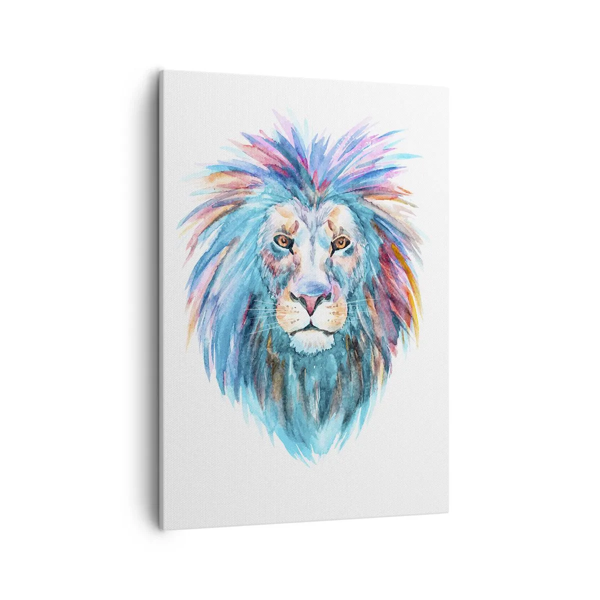 Impression sur toile - Image sur toile - Portrait à l'aquarelle d'un lion aux couleurs vives - 50x70cm - Aura électrique - Décoration murale moderne pour le salon et la chambre ARTTOR