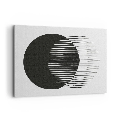 Impression sur toile - Image sur toile - Deux cercles superposés avec des lignes noires et blanches - 100x70cm - Son alter ego - Décoration murale moderne pour le salon et la chambre ARTTOR