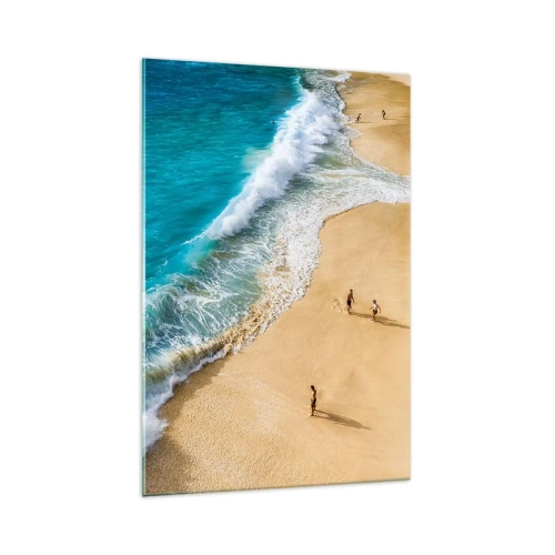 Impression sur verre - Image sur verre - Une plage avec de l'eau turquoise et des gens qui se promènent - 70x100cm - Et ensuite le soleil, la plage… - Décoration murale moderne pour le salon et la chambre ARTTOR