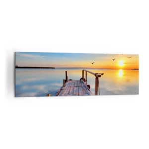 Impression sur toile - Image sur toile - Jetée en bois au coucher du soleil sur un lac calme - 160x50cm - Marcher droit vers le soleil - Décoration murale moderne pour le salon et la chambre ARTTOR