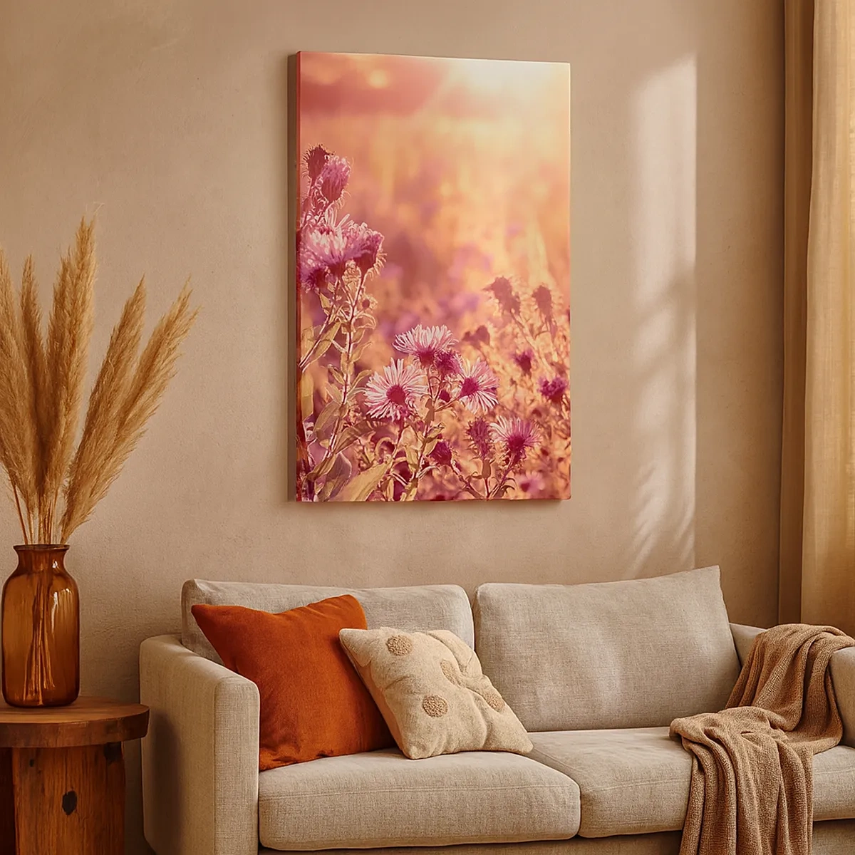 Impression sur toile - Image sur toile - Prairie à la lumière du soleil couchant - 50x70cm - Avant que l'été ne parte - Décoration murale moderne pour le salon et la chambre ARTTOR