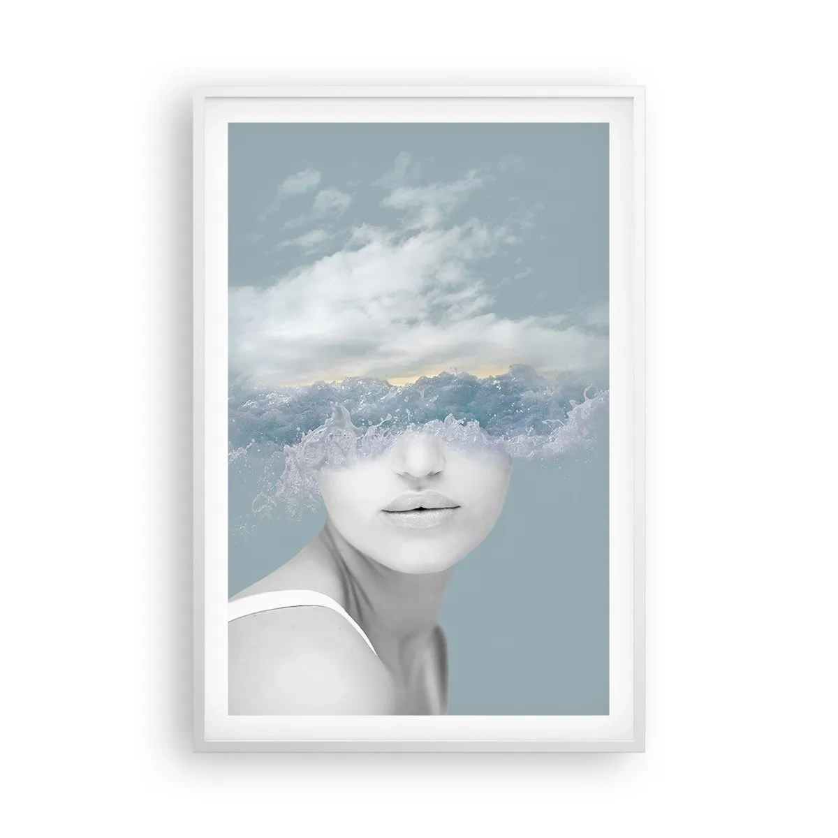 Affiche dans un cadre blanc - Poster - La tête dans les nuages - 61x91 cm