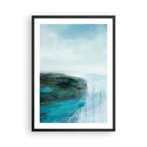 Affiche dans un cadre noir - Poster - Un paysage pittoresque avec une falaise sur l'eau dans des tons de bleu. - 50x70cm - Abstraction nautique - Décoration murale moderne pour le salon et la chambre ARTTOR