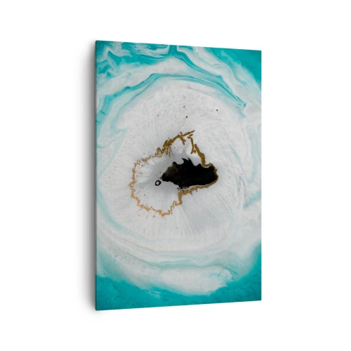 Impression sur toile - Image sur toile - Motif de géode abstrait dans des tons de turquoise, blanc et or - 70x100cm - Pénétrer à l'intérieur - Décoration murale moderne pour le salon et la chambre ARTTOR