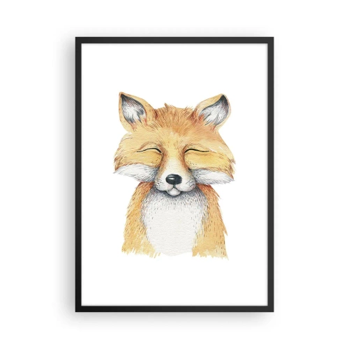 Affiche dans un cadre noir - Poster - Un charmant dessin d'un renard souriant aux couleurs douces - 50x70cm - Humeurs de renard - Décoration murale moderne pour le salon et la chambre ARTTOR
