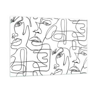 Impression sur verre - Image sur verre - Graphiques de visage en noir et blanc - 120x80cm - Dans des émotions enchevêtrées - Décoration murale moderne pour le salon et la chambre ARTTOR