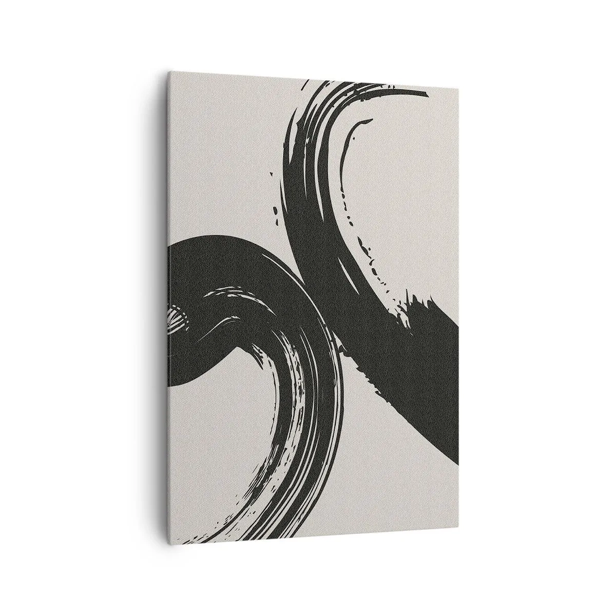 Impression sur toile - Image sur toile - Coups de pinceau dynamiques en noir sur fond clair - 70x100cm - Balayage circulaire - Décoration murale moderne pour le salon et la chambre ARTTOR