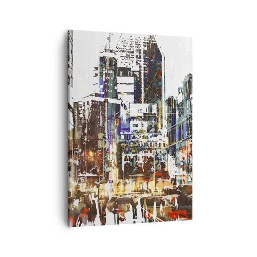 Impression sur toile - Image sur toile - Un paysage urbain moderne dans un style artistique - 50x70cm - Une ville chatoyante - Décoration murale moderne pour le salon et la chambre ARTTOR