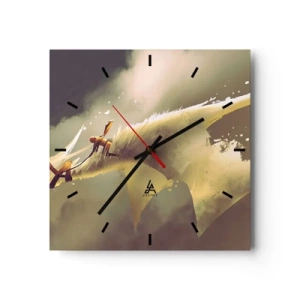 Horloge murale - Pendule murale - Illustration d'un cavalier de dragon dans un paysage nuageux fantastique - 30x30cm - Le monde à la rescousse - Décoration murale moderne pour le salon et la chambre ARTTOR