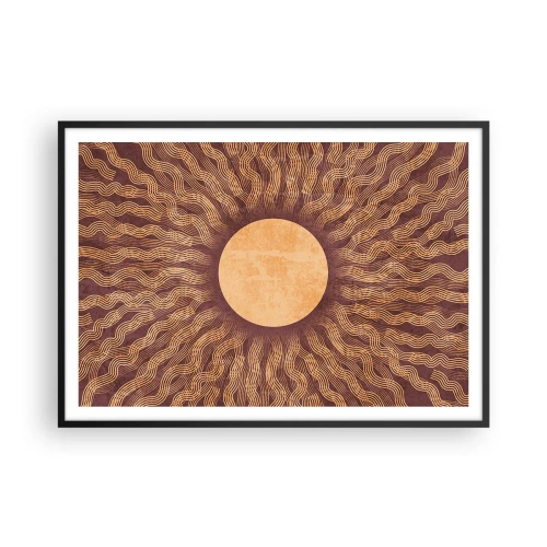 Affiche dans un cadre noir - Poster - Motif ensoleillé avec des rayons sur un fond dans les tons marron - 100x70cm - Icône du soleil - Décoration murale moderne pour le salon et la chambre ARTTOR