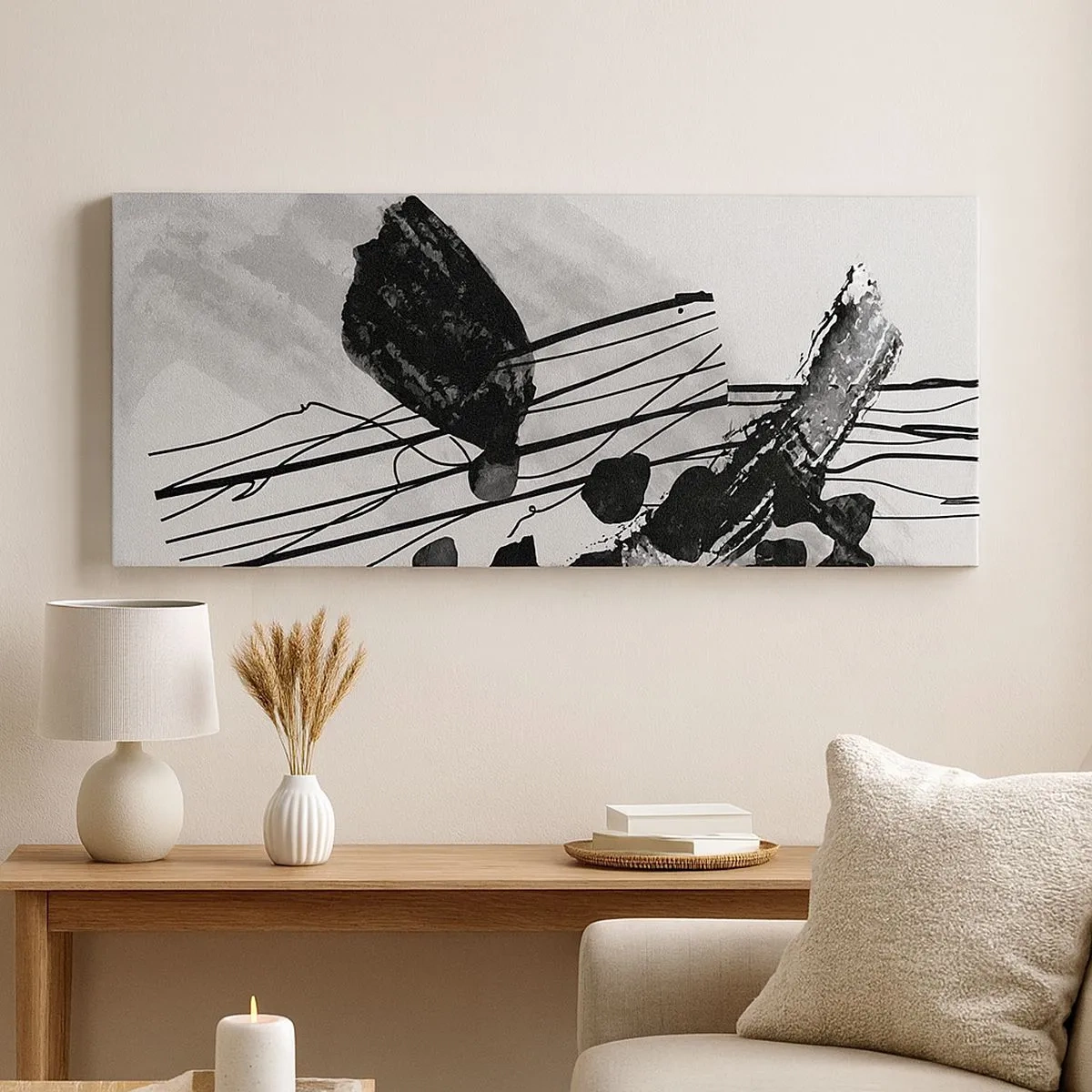 Impression sur toile - Image sur toile - Abstraction organique noir et blanc - 100x40 cm