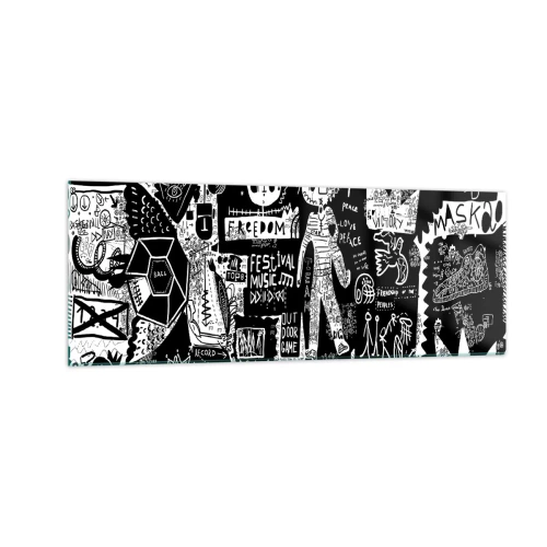 Impression sur verre - Image sur verre - Collage noir et blanc inspiré du street art - 140x50cm - Jeunesse spirituelle de loi et de joie - Décoration murale moderne pour le salon et la chambre ARTTOR