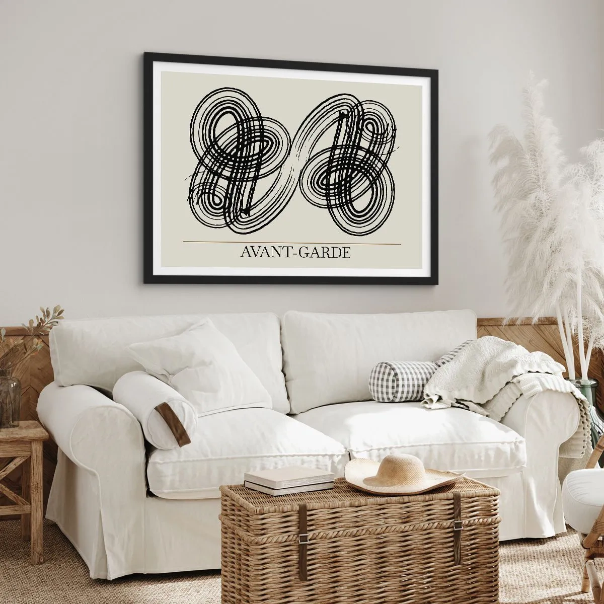 Affiche dans un cadre noir - Poster - Lignes noires abstraites sur fond clair dans un style avant-gardiste. - 100x70cm - C'est venu spontanément - Décoration murale moderne pour le salon et la chambre ARTTOR