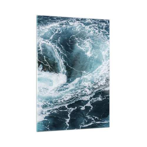 Impression sur verre - Image sur verre - Un tourbillon océanique entouré de vagues blanches dans une eau bleue - 50x70cm - La porte vers le centre de la Terre - Décoration murale moderne pour le salon et la chambre ARTTOR
