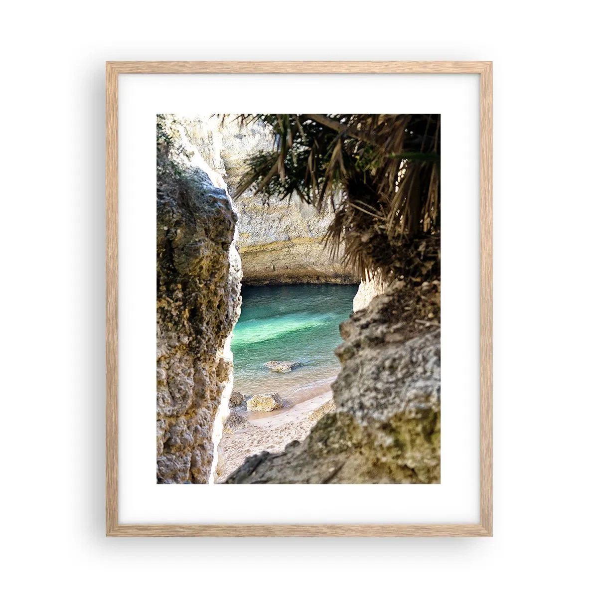 Affiche dans un chêne clair - Poster - Baie turquoise - 40x50 cm