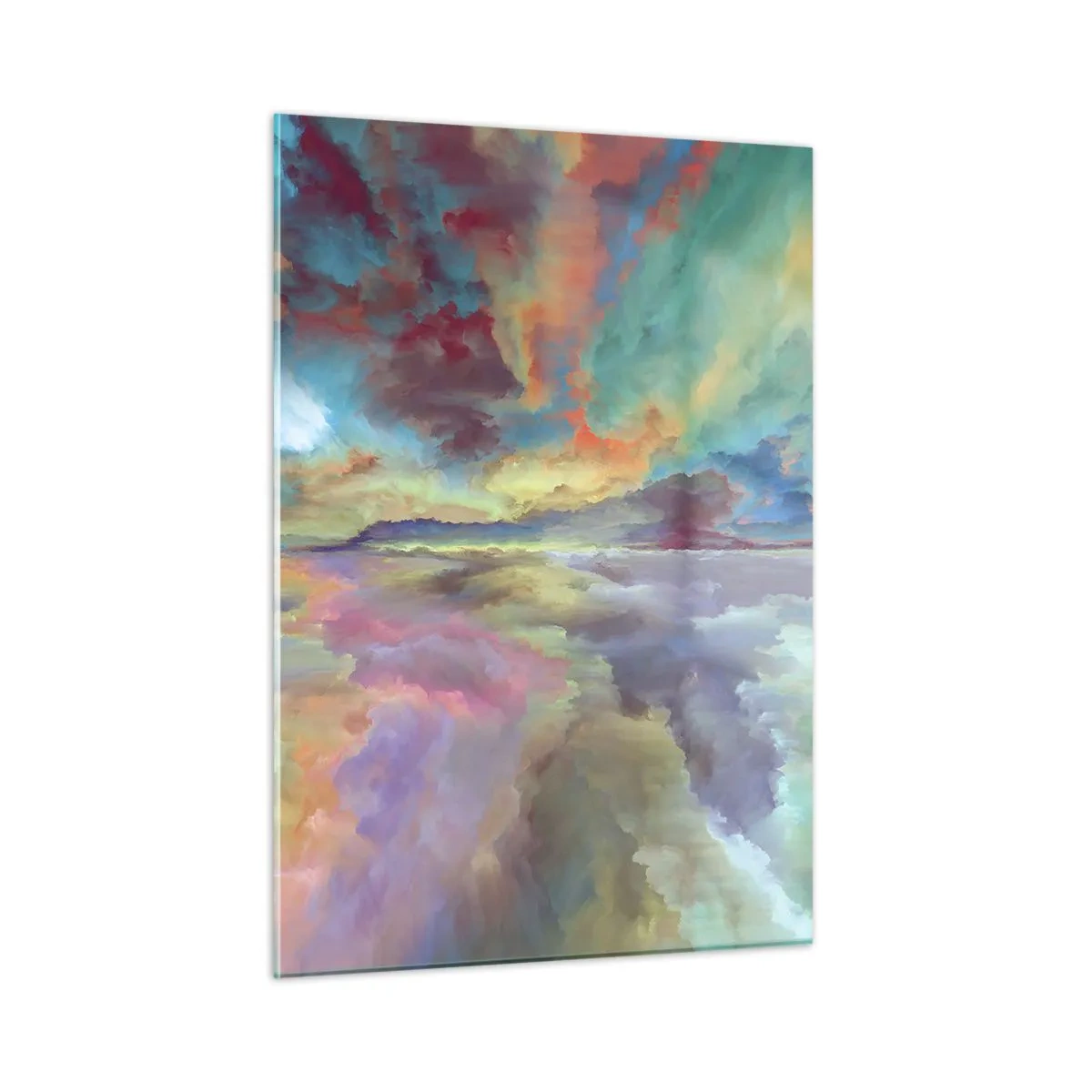 Impression sur verre - Image sur verre - Des nuages colorés se reflètent dans l'eau à l'horizon - 50x70cm - Deux paradis - Décoration murale moderne pour le salon et la chambre ARTTOR