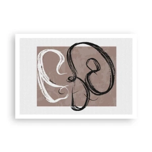 Affiche - Poster - Abstraction en noir et blanc sur fond beige - 100x70cm - Composition – la recherche de la plénitude - Décoration murale moderne pour le salon et la chambre ARTTOR