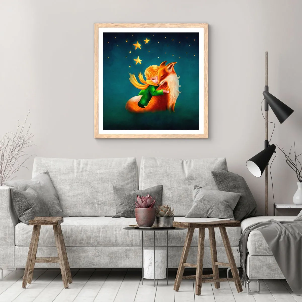 Affiche dans un chêne clair - Poster - Petit Prince - 60x60 cm