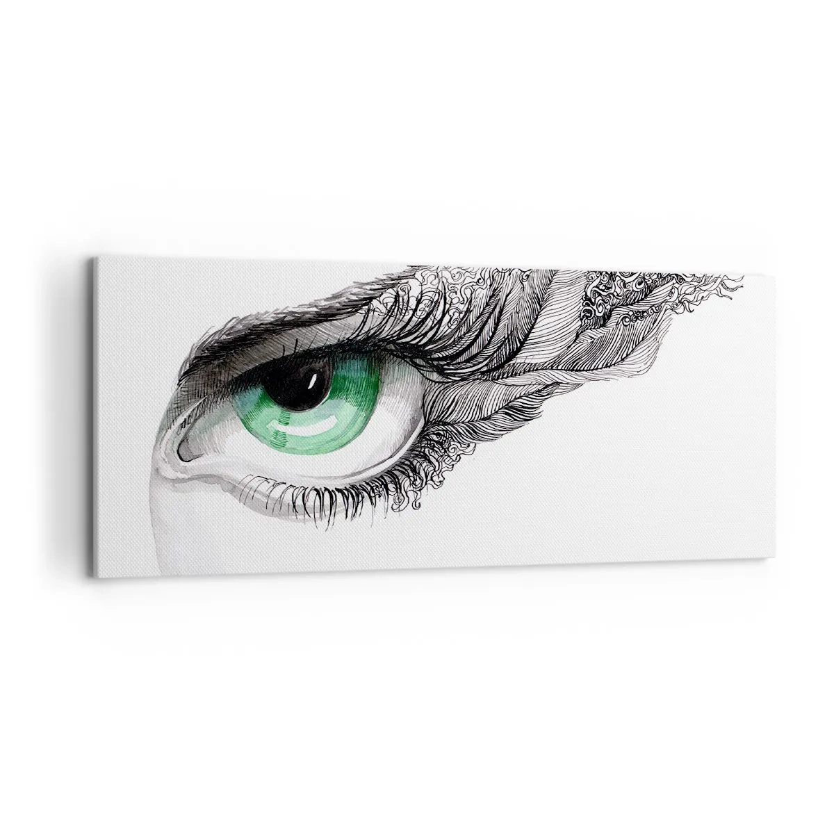 Impression sur toile - Image sur toile - Œil artistique avec iris vert et détails de dessin - 120x50cm - Belle et prête à l'attaque - Décoration murale moderne pour le salon et la chambre ARTTOR