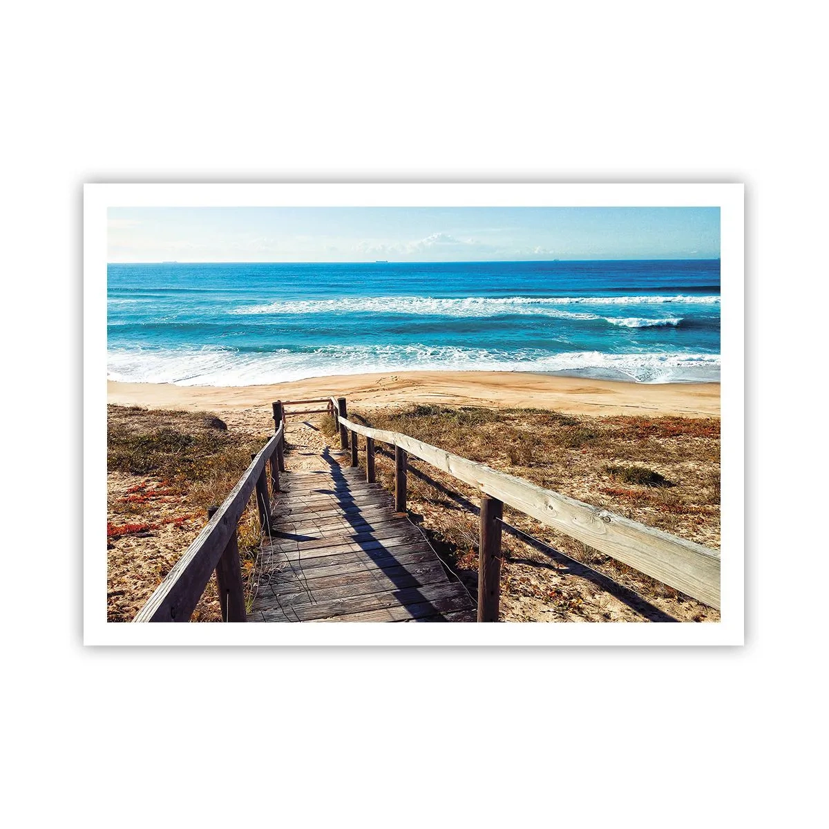 Affiche - Poster - Chemin en bois menant à la plage - 100x70cm - Cours! - Décoration murale moderne pour le salon et la chambre ARTTOR