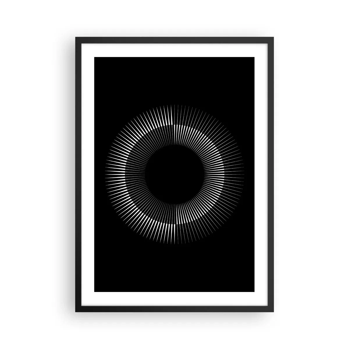 Affiche dans un cadre noir - Poster - Une composition fascinante d'un cercle lumineux sur fond noir. - 50x70cm - Soleil noir - Décoration murale moderne pour le salon et la chambre ARTTOR