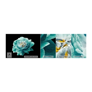 Échantillon de Papier Peint Autocollant Deluxe Sticker - Pétales bleus et dorés - Fleur, Épanouissement, Pivoine - 100x30 cm