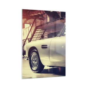 Impression sur verre - Image sur verre - Une voiture classique dans un intérieur de garage élégant - 50x70cm - Les classiques ne vieillissent pas - Décoration murale moderne pour le salon et la chambre ARTTOR