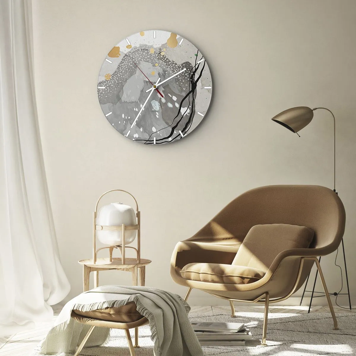Horloge murale - Pendule murale - Une composition abstraite gris-beige aux formes organiques. - 30x30cm - Composition organique - Décoration murale moderne pour le salon, la cuisine et la chambre ARTTOR