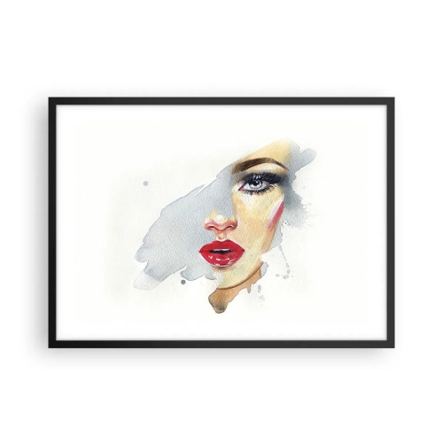 Affiche dans un cadre noir - Poster - Portrait à l'aquarelle d'une femme au regard intense. - 70x50cm - Reflet dans une goutte d'eau - Décoration murale moderne pour le salon et la chambre ARTTOR