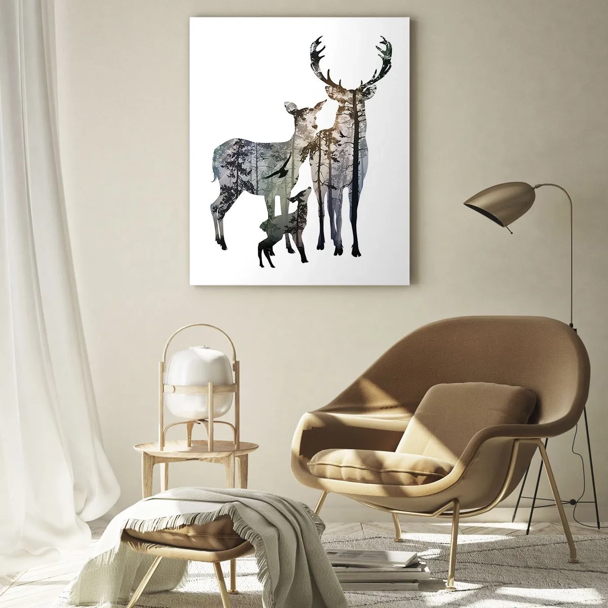 Impression sur verre - Image sur verre - Paysage forestier aux silhouettes de cerfs - 70x100cm - Photographie de famille - Décoration murale moderne pour le salon et la chambre ARTTOR
