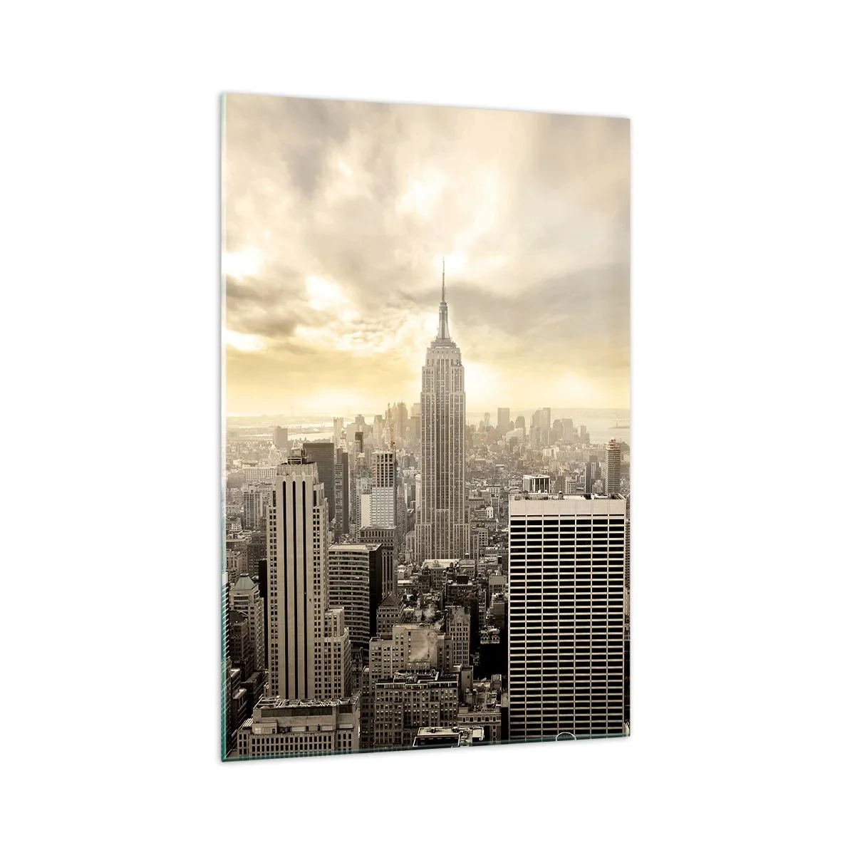 Impression sur verre - Image sur verre - Panorama de la ville avec vue sur l'Empire State Building - 70x100cm - New York tissé de gris - Décoration murale moderne pour le salon et la chambre ARTTOR