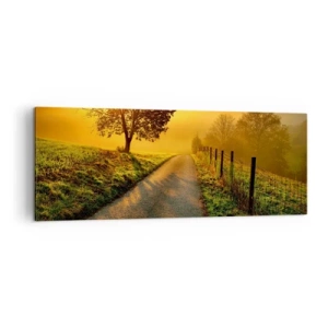 Impression sur toile - Image sur toile - Une route pittoresque au coucher du soleil avec un arbre solitaire en arrière-plan - 140x50cm - Après-midi de miel - Décoration murale moderne pour le salon et la chambre ARTTOR