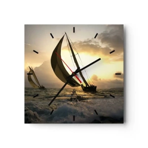 Horloge murale - Pendule murale - Voiliers en mer au coucher du soleil - 30x30cm - Avec le vent et contre le vent - Décoration murale moderne pour le salon et la chambre ARTTOR