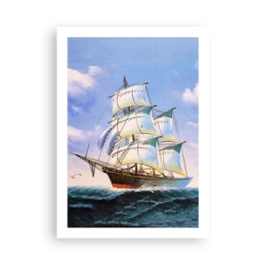 Affiche - Poster - Un voilier contre la mer, toutes voiles dehors - 50x70cm - Fièrement avec le vent - Décoration murale moderne pour le salon et la chambre ARTTOR