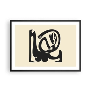 Affiche dans un cadre noir - Poster - Une figure abstraite en noir sur fond beige - 70x50cm - Presque du Picasso - Décoration murale moderne pour le salon et la chambre ARTTOR