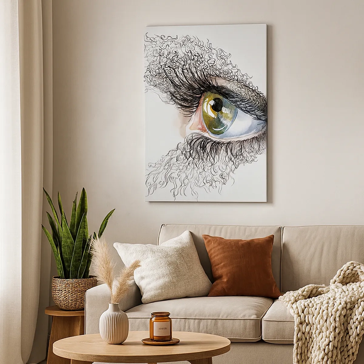 Impression sur toile - Image sur toile - Un œil artistique avec un iris jaune-vert et des détails complexes. - 50x70cm - Regarde droit dans l'âme - Décoration murale moderne pour le salon et la chambre ARTTOR