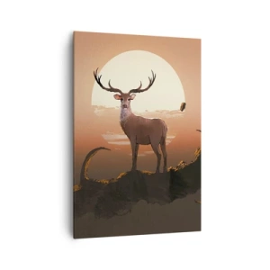 Impression sur toile - Image sur toile - Un cerf sur fond de soleil couchant et un paysage surréaliste - 70x100cm - Cette nuit ne ressemble à aucune autre - Décoration murale moderne pour le salon et la chambre ARTTOR