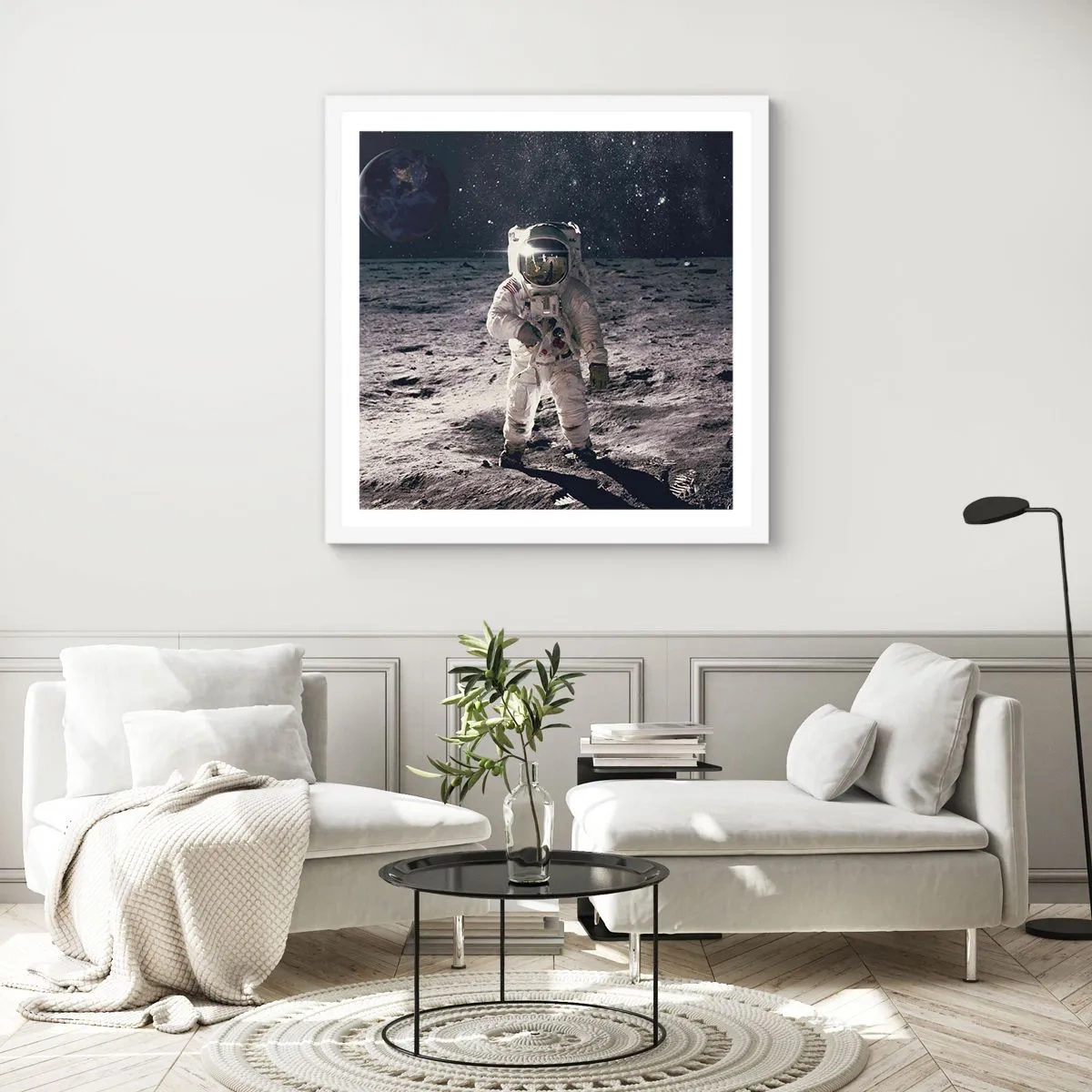 Affiche dans un cadre blanc - Poster - Salutations de la lune - 30x30 cm