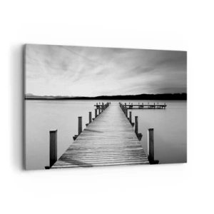 Impression sur toile - Image sur toile - Une jetée noire et blanche sur un lac calme - 120x80cm - Au point d'eau - la paix - Décoration murale moderne pour le salon et la chambre ARTTOR