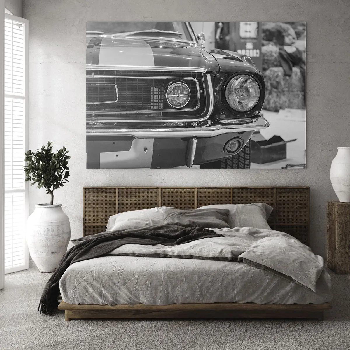 Impression sur verre - Image sur verre - Gros plan de l'avant d'une voiture de course classique - 70x50cm - Conduire dur - Décoration murale moderne pour le salon et la chambre ARTTOR