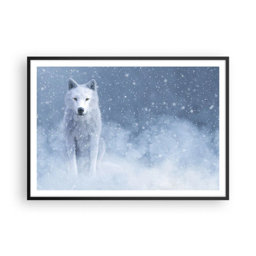 Affiche dans un cadre noir - Poster - Loup blanc dans un paysage enneigé - 100x70cm - Dans une âme d'hiver - Décoration murale moderne pour le salon et la chambre ARTTOR