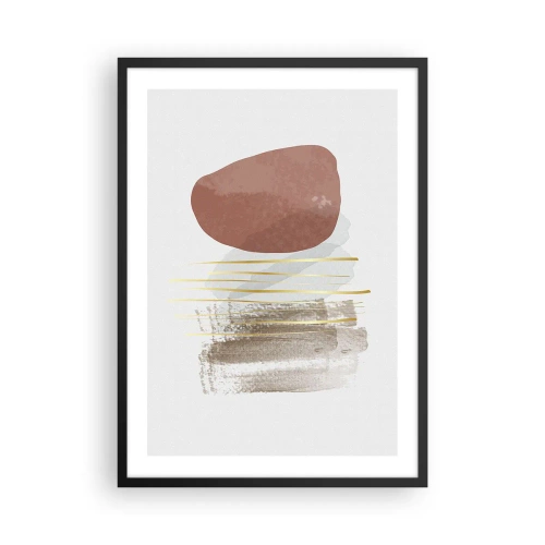 Affiche dans un cadre noir - Poster - Abstraction minimaliste avec des formes géométriques et des lignes dorées - 50x70cm - Colonnade abstraite - Décoration murale moderne pour le salon et la chambre ARTTOR