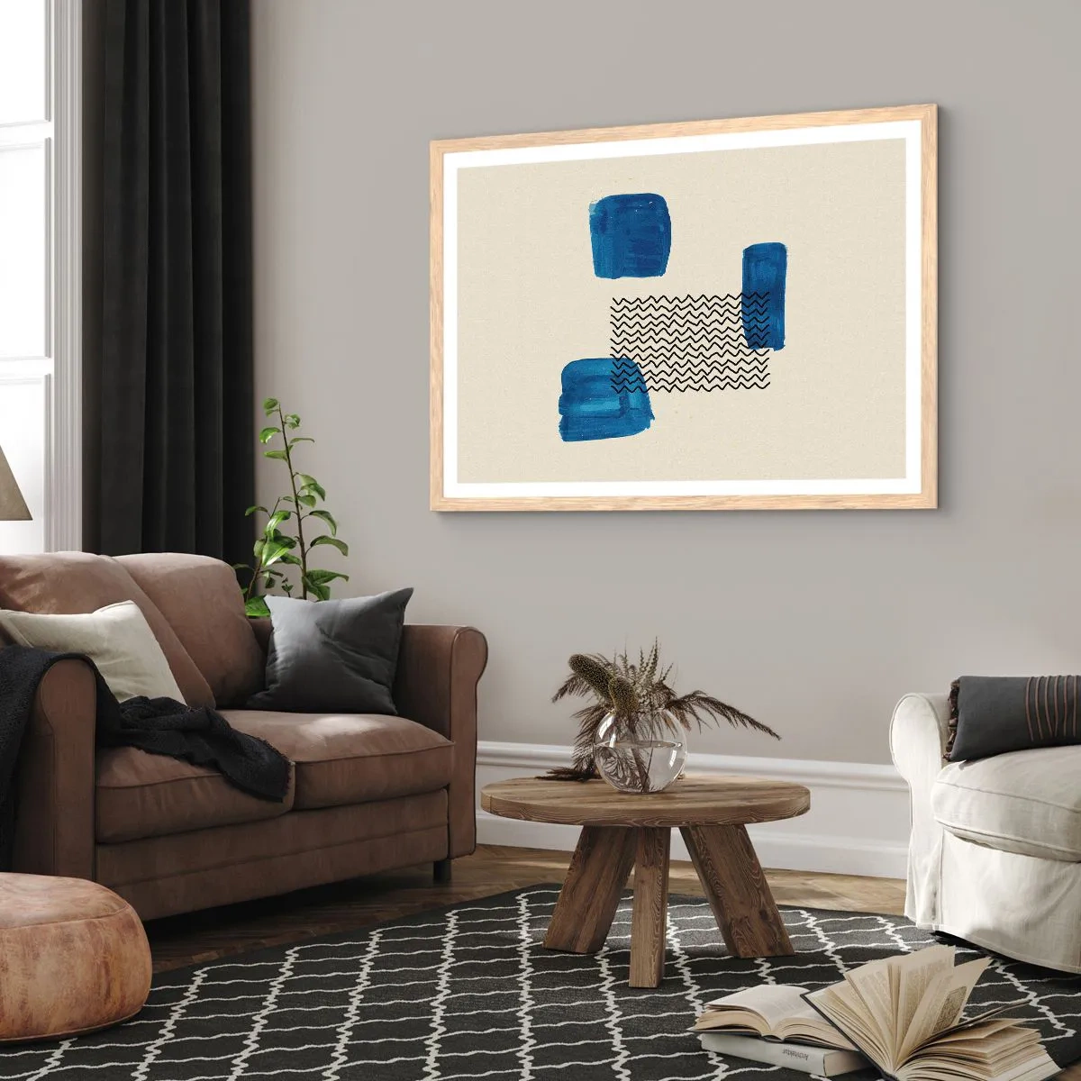 Affiche dans un chêne clair - Poster - Quatuor abstrait - 100x70 cm