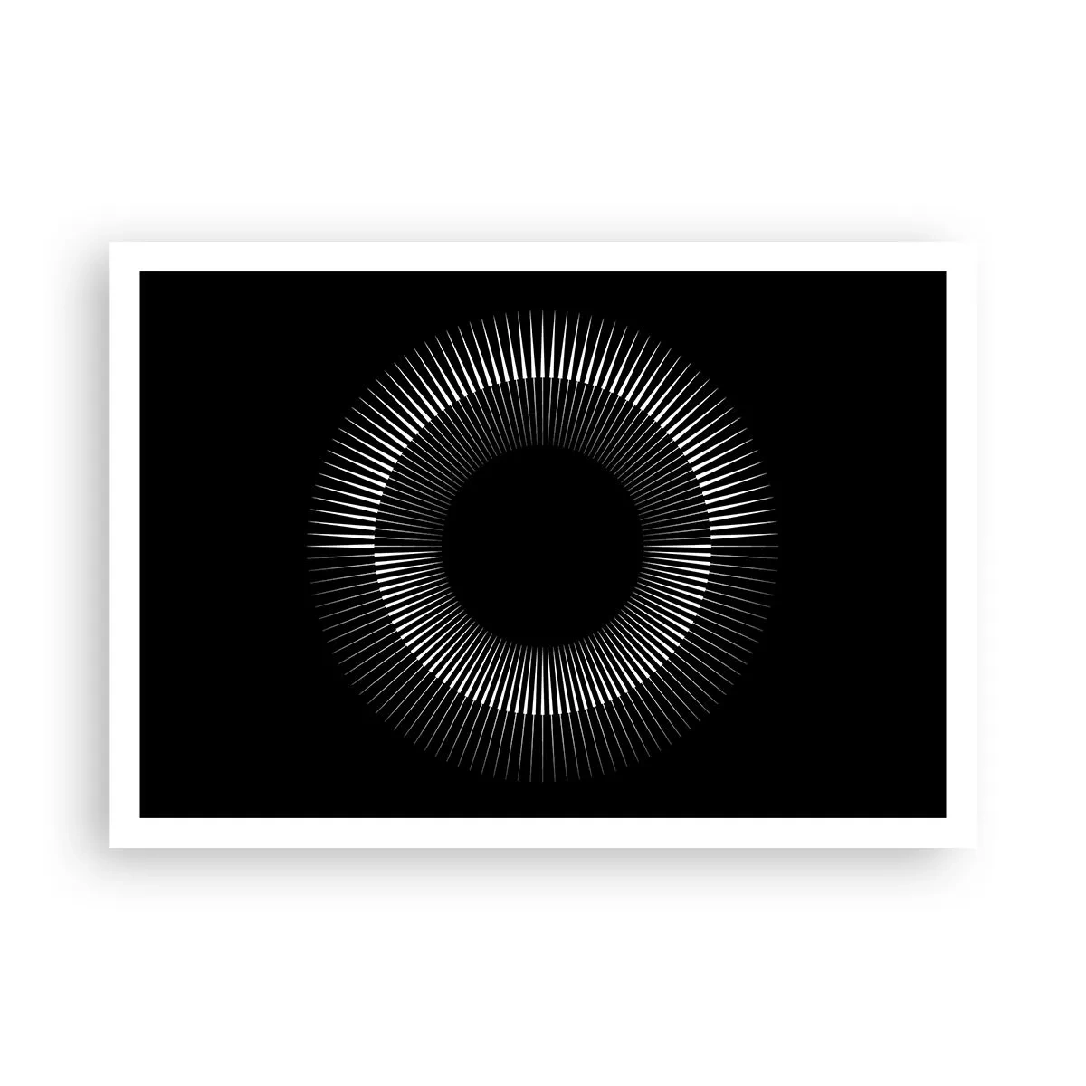 Affiche - Poster - Cercle graphique avec des rayons en noir et blanc - 100x70cm - Soleil noir - Décoration murale moderne pour le salon et la chambre ARTTOR